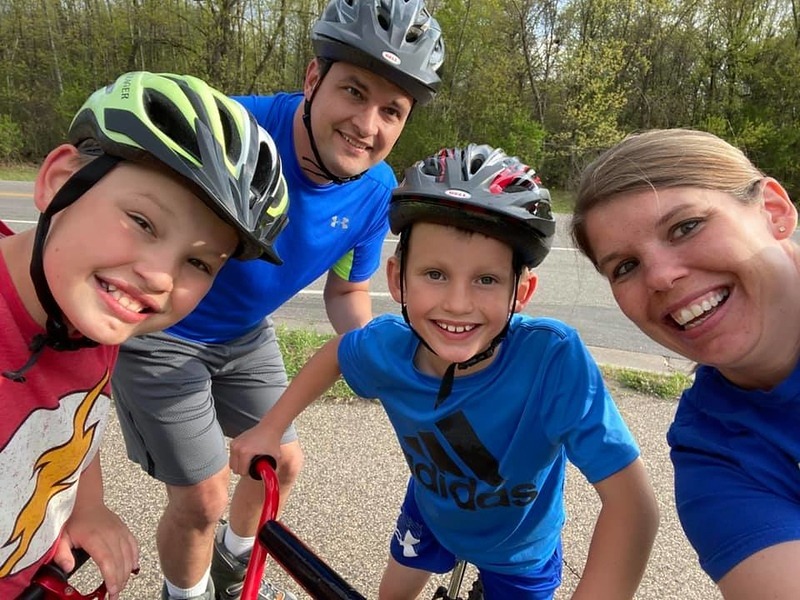 family biking outside