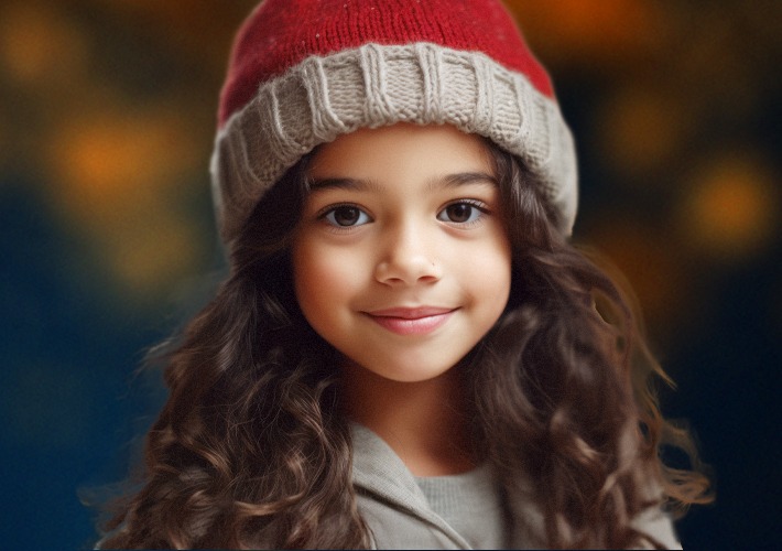 smiling girl with a Santa hat